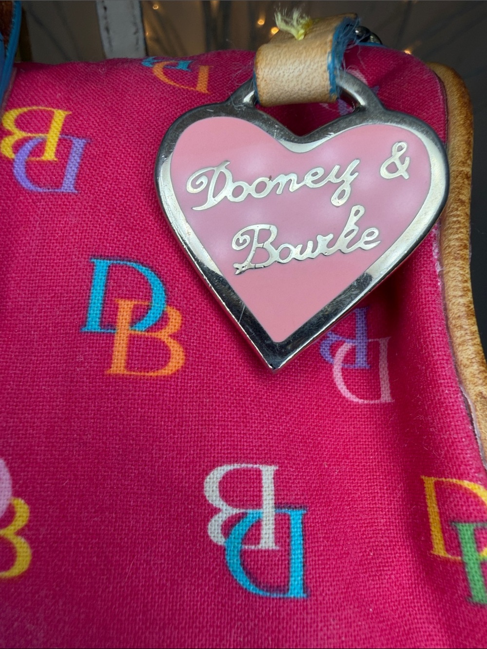 Dooney &Bourke monogrammed canvas w/leather trim and  handle barrel bag - Picture 2 of 11